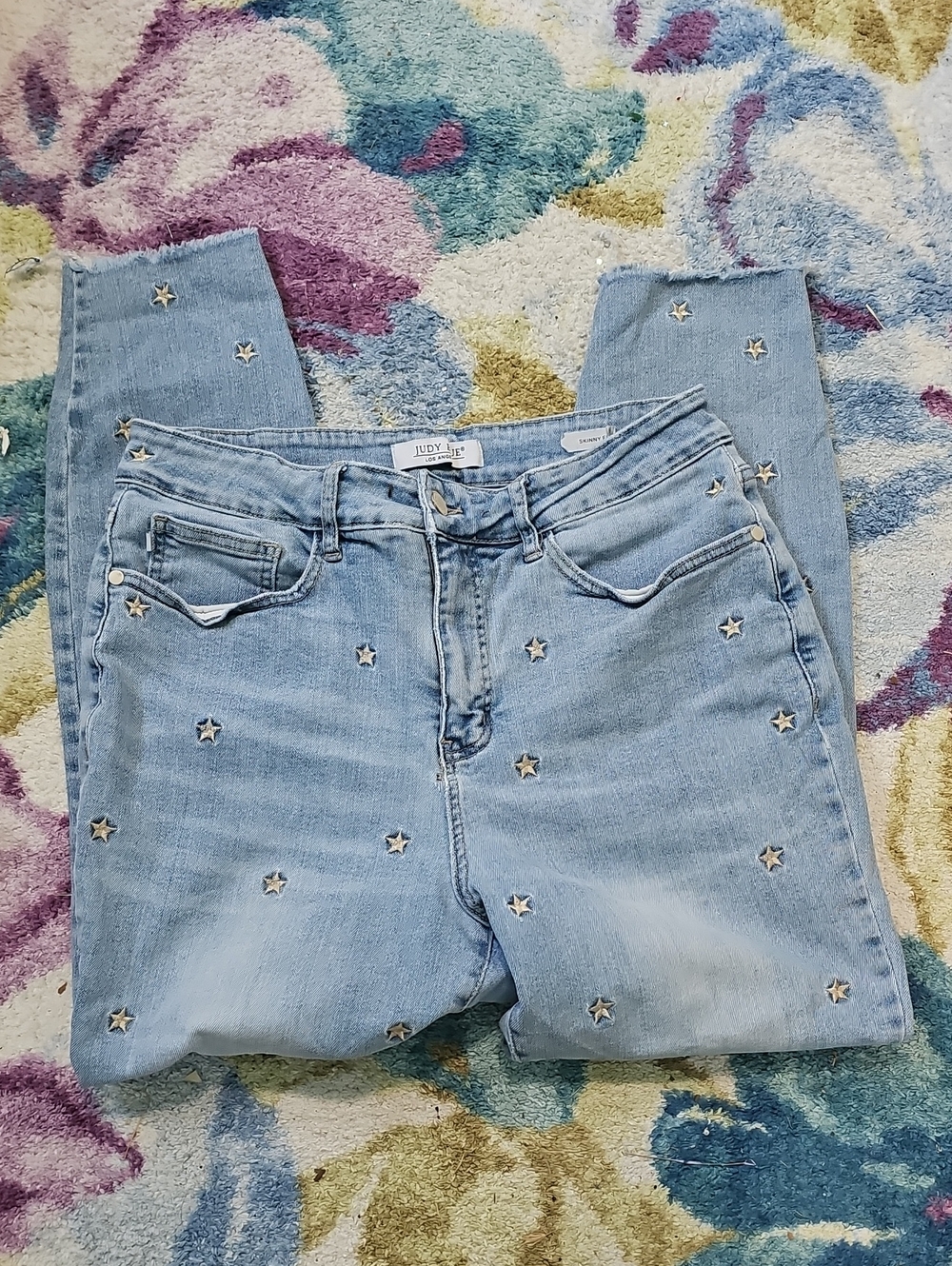 Judy Blue  Embroidered Light Blue Star Accent Skinny Jeans Size 16 Stretchy